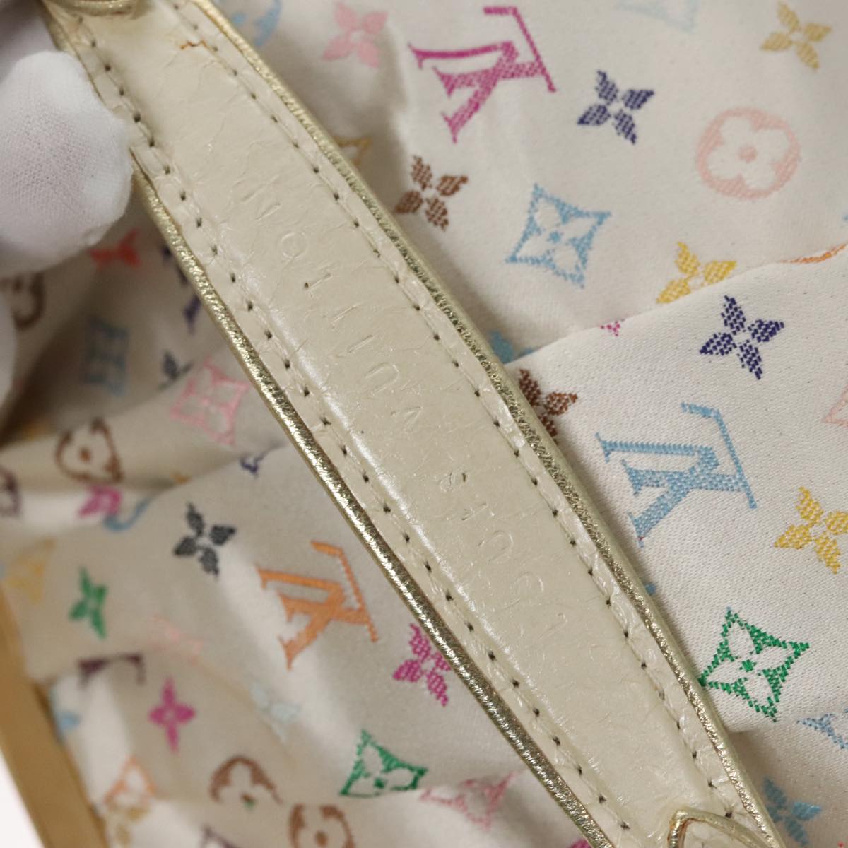 LOUIS VUITTON Multicolor Satin Omoniere Pouch White M92060 LV Auth 104388SV