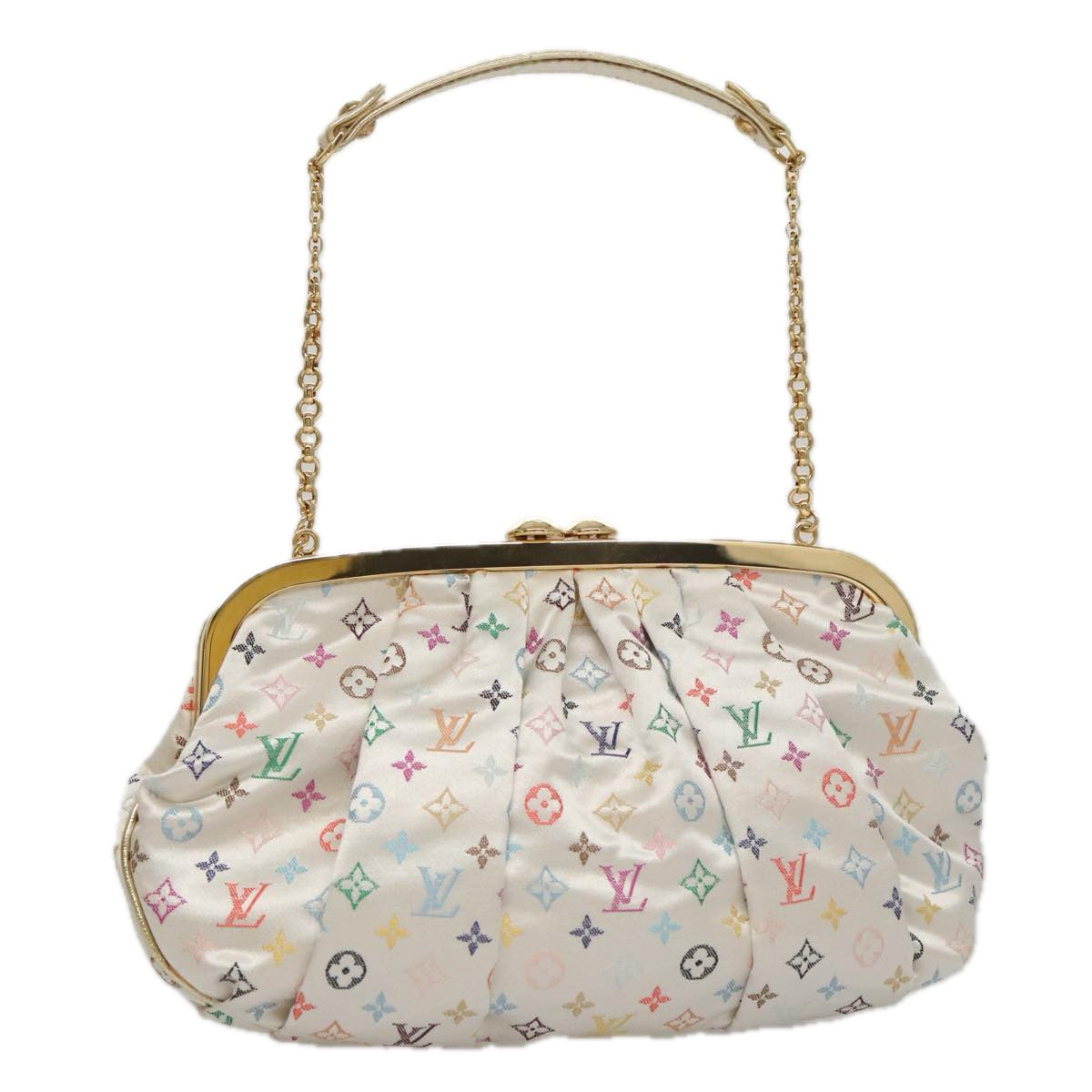 LOUIS VUITTON Multicolor Satin Omoniere Pouch White M92060 LV Auth 104388SV