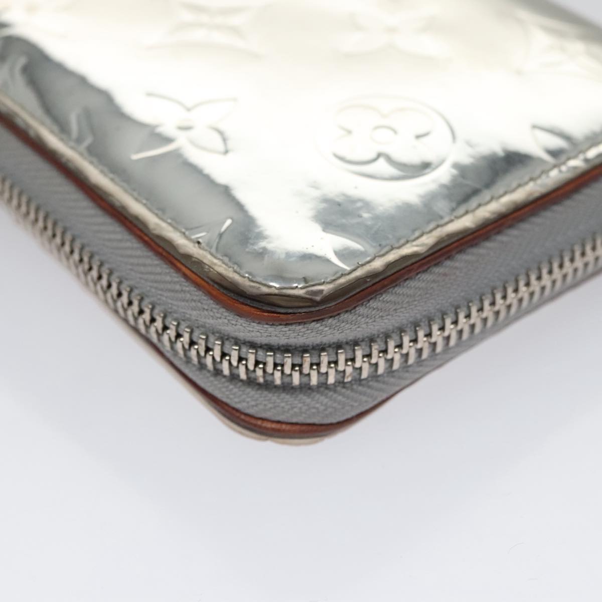 LOUIS VUITTON Monogram Miroir Zippy Wallet Vertical Wallet Silver LV Auth 104402