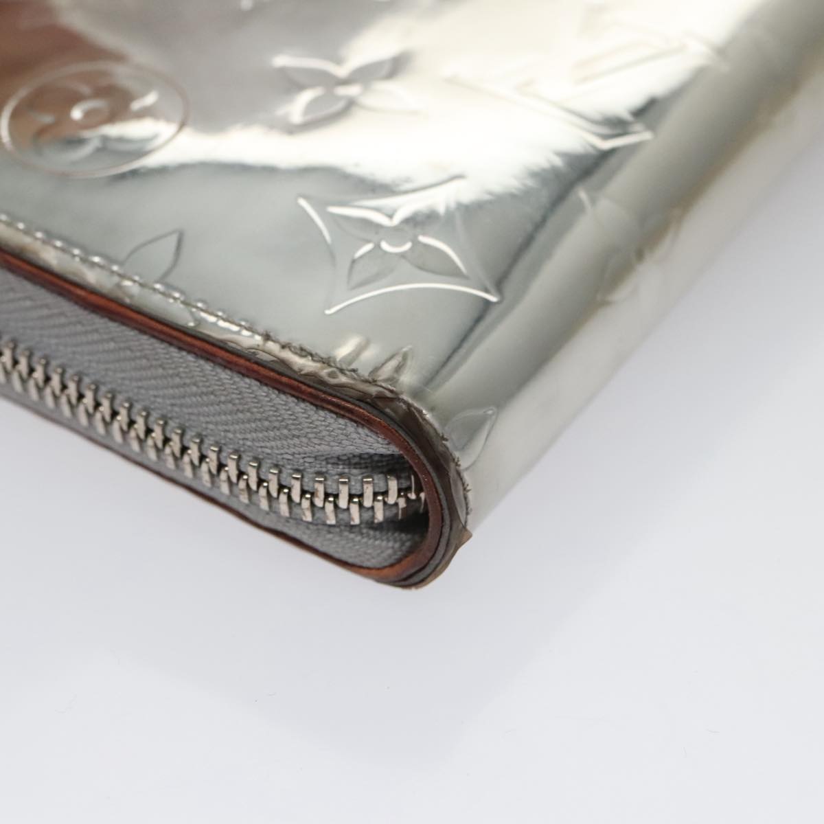 LOUIS VUITTON Monogram Miroir Zippy Wallet Vertical Wallet Silver LV Auth 104402
