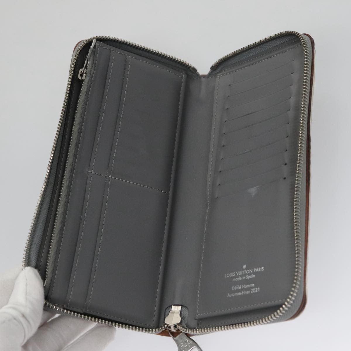 LOUIS VUITTON Monogram Miroir Zippy Wallet Vertical Wallet Silver LV Auth 104402
