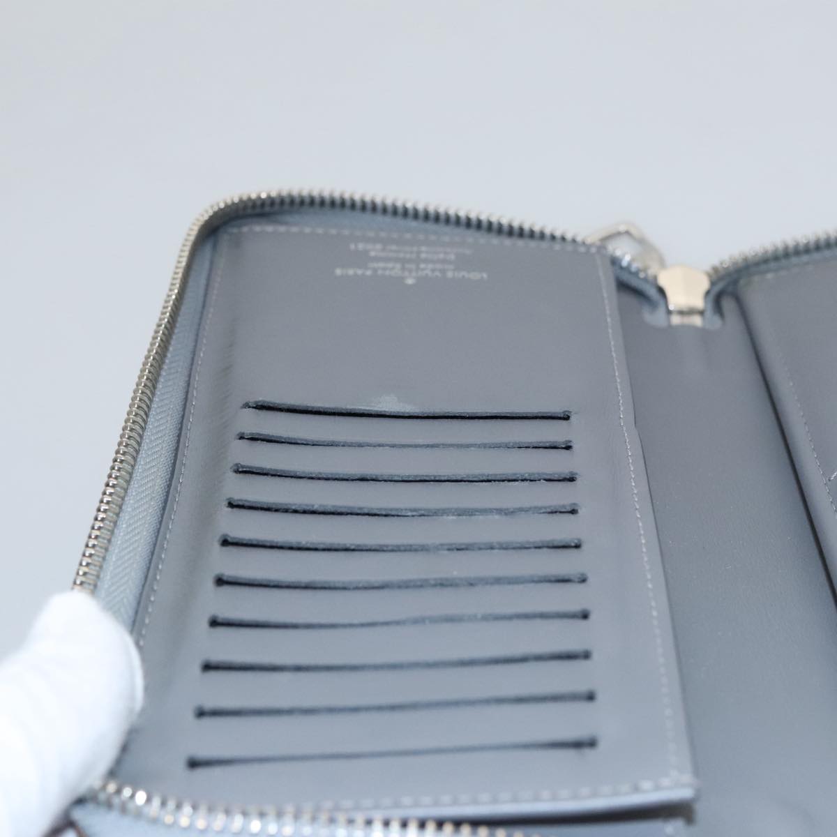 LOUIS VUITTON Monogram Miroir Zippy Wallet Vertical Wallet Silver LV Auth 104402