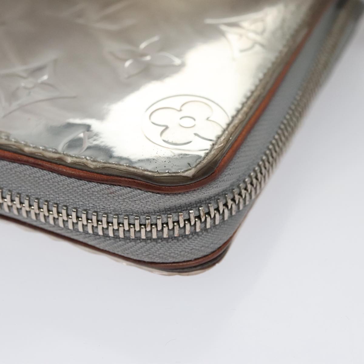 LOUIS VUITTON Monogram Miroir Zippy Wallet Vertical Wallet Silver LV Auth 104402