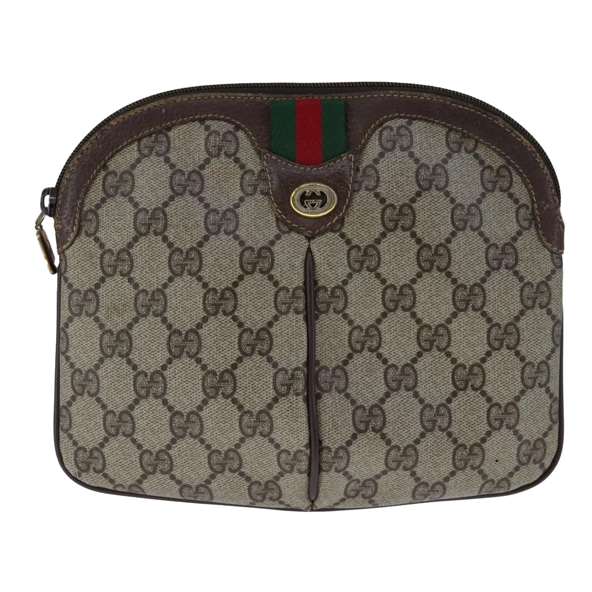 GUCCI GG Supreme Web Sherry Line Shoulder Bag PVC Leather Beige Gold Auth 104419