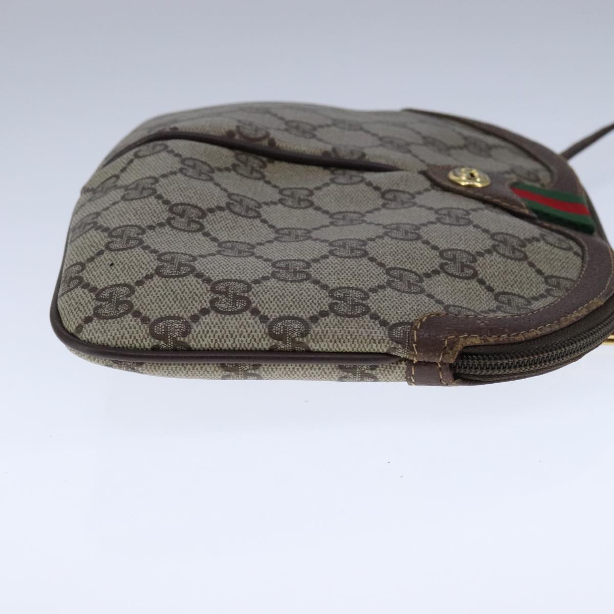 GUCCI GG Supreme Web Sherry Line Shoulder Bag PVC Leather Beige Gold Auth 104419