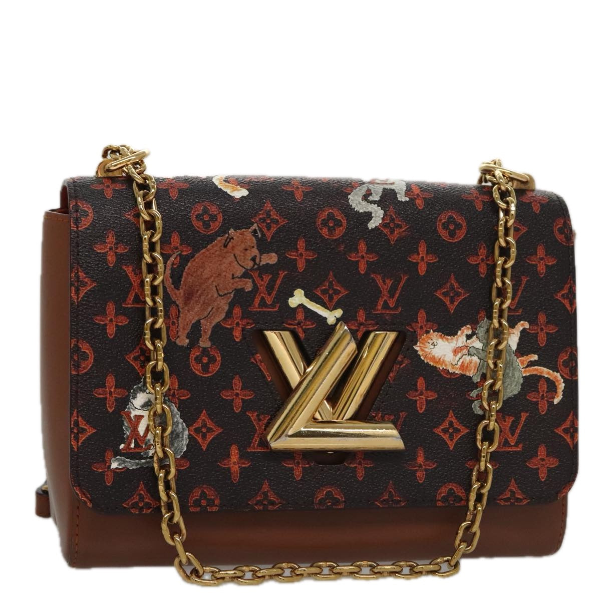 LOUIS VUITTON Catgram Sack Twist MM Shoulder Bag Marron M44408 LV Auth 104424SA