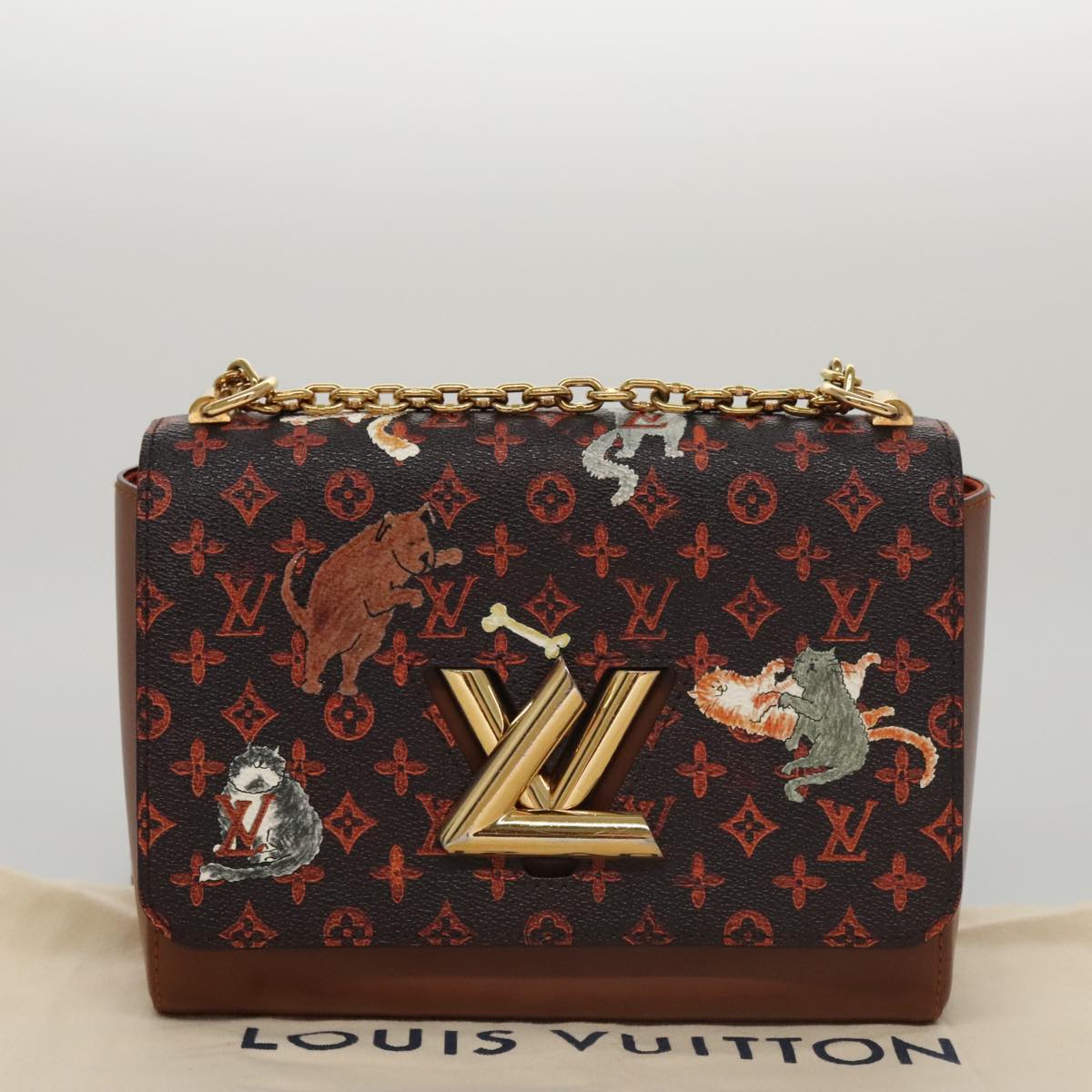 LOUIS VUITTON Catgram Sack Twist MM Shoulder Bag Marron M44408 LV Auth 104424SA