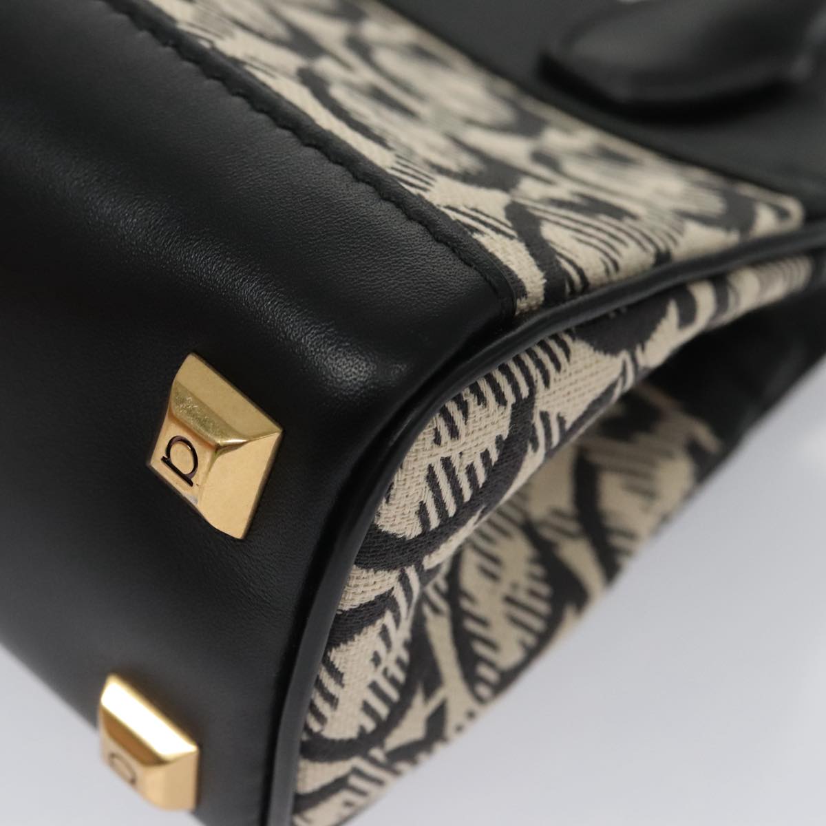 Salvatore Ferragamo Gancini Bag Canvas Leather 2way White Black Auth 104438V