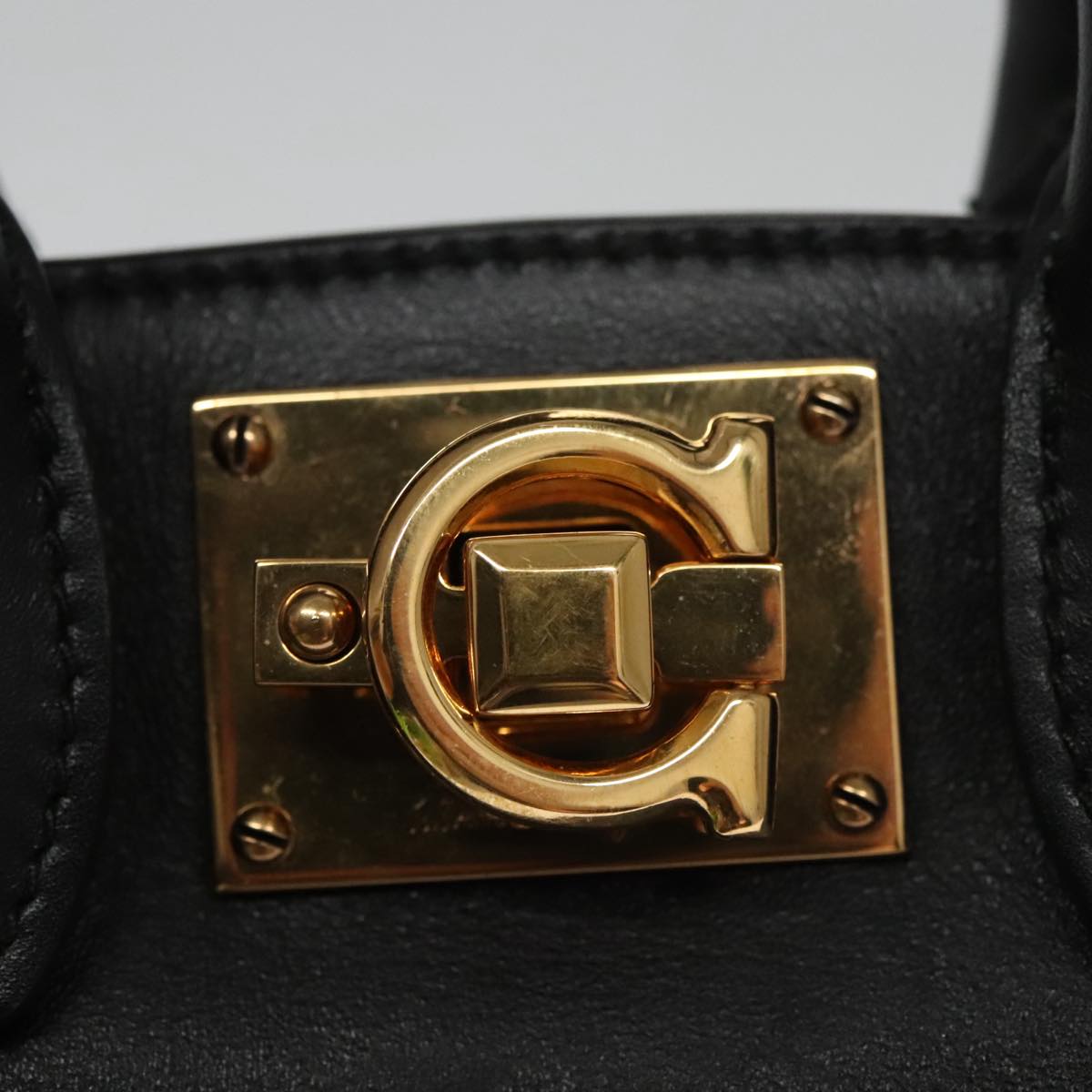 Salvatore Ferragamo Gancini Bag Canvas Leather 2way White Black Auth 104438V