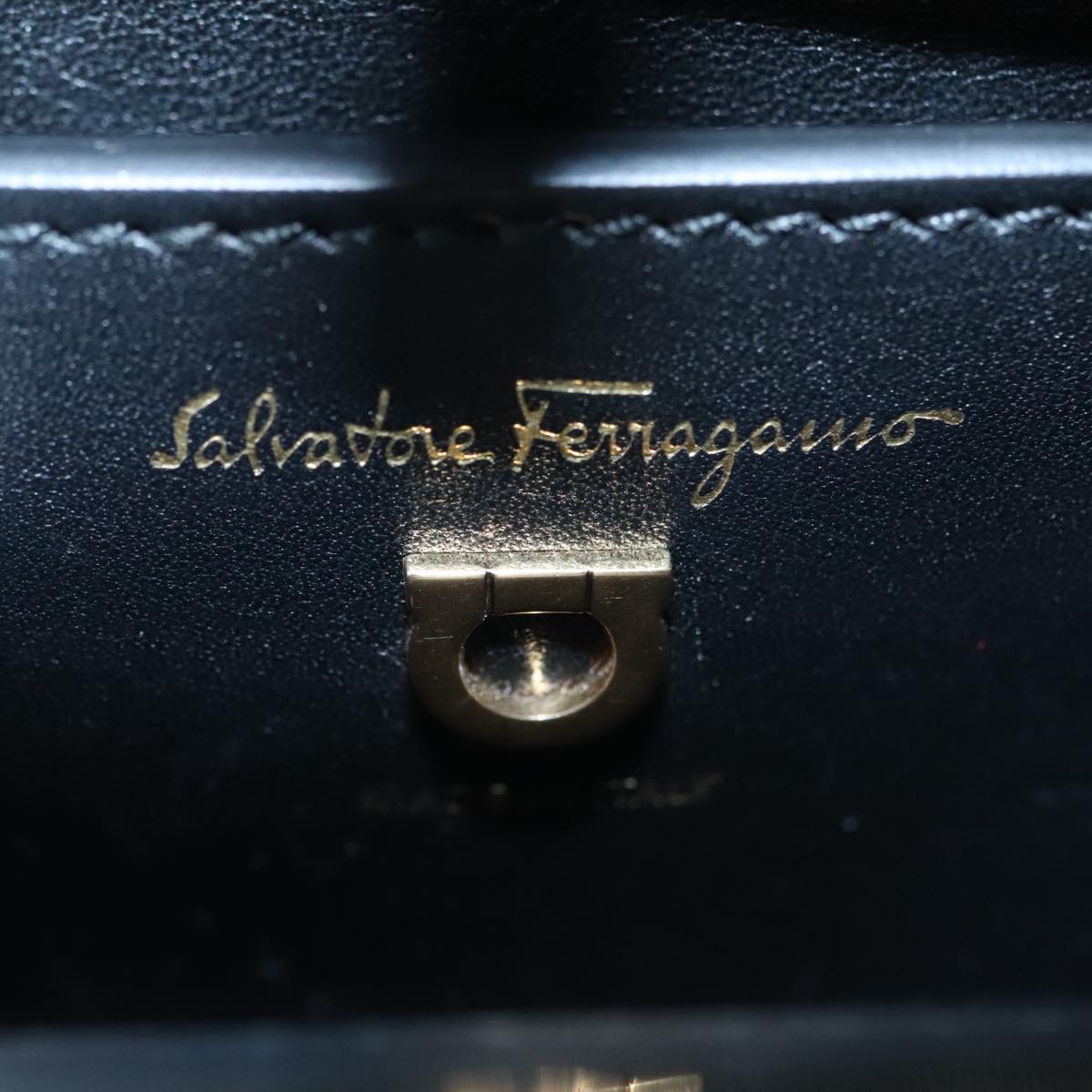 Salvatore Ferragamo Gancini Bag Canvas Leather 2way White Black Auth 104438V