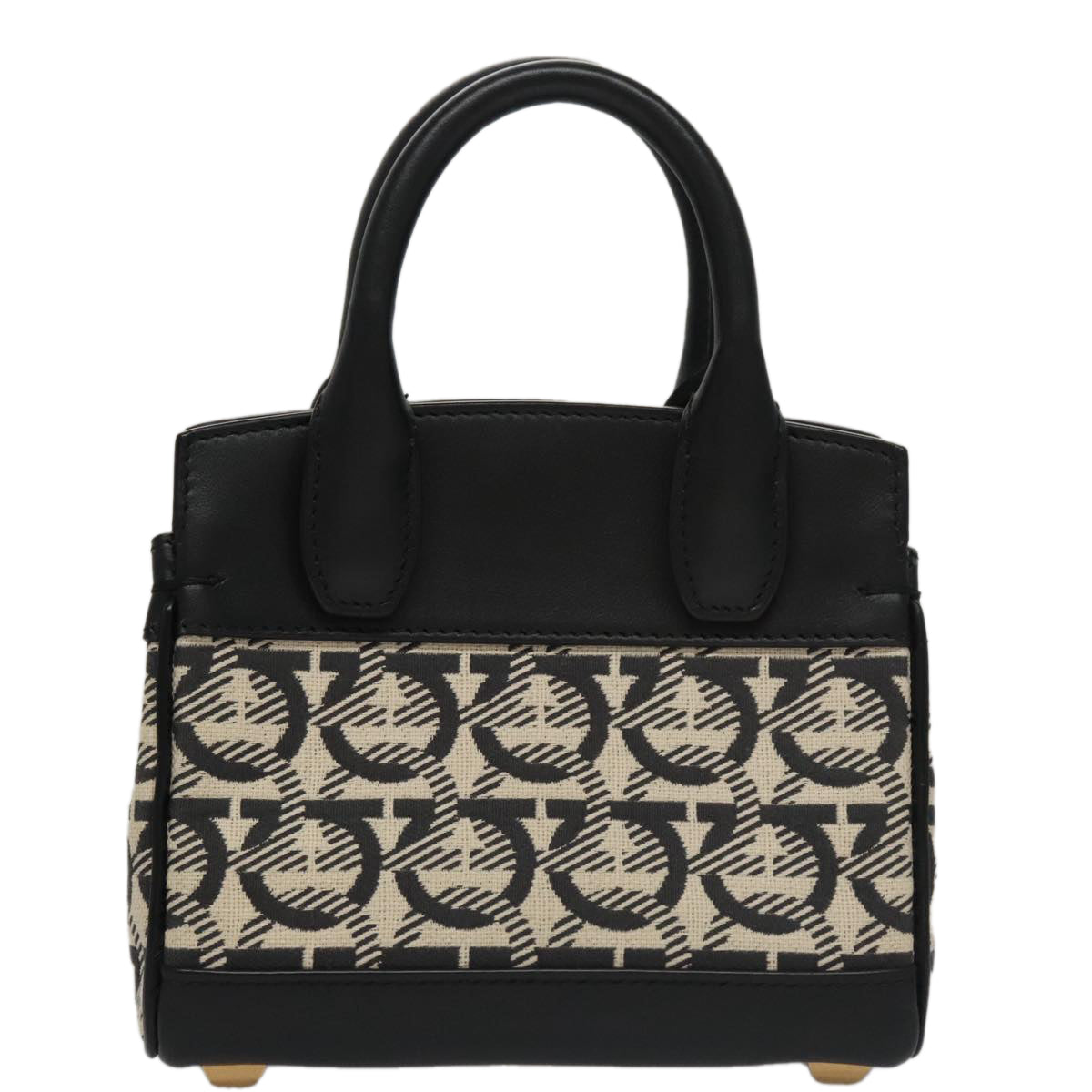 Salvatore Ferragamo Gancini Bag Canvas Leather 2way White Black Auth 104438AV