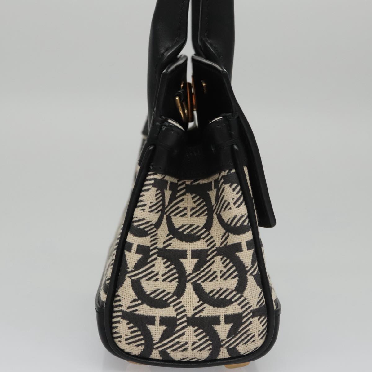 Salvatore Ferragamo Gancini Bag Canvas Leather 2way White Black Auth 104438V