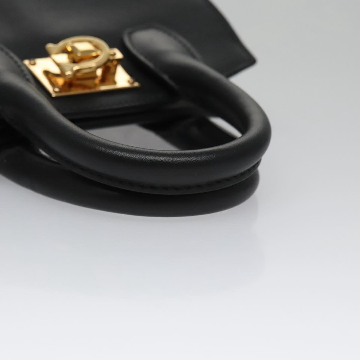 Salvatore Ferragamo Gancini Bag Canvas Leather 2way White Black Auth 104438AV