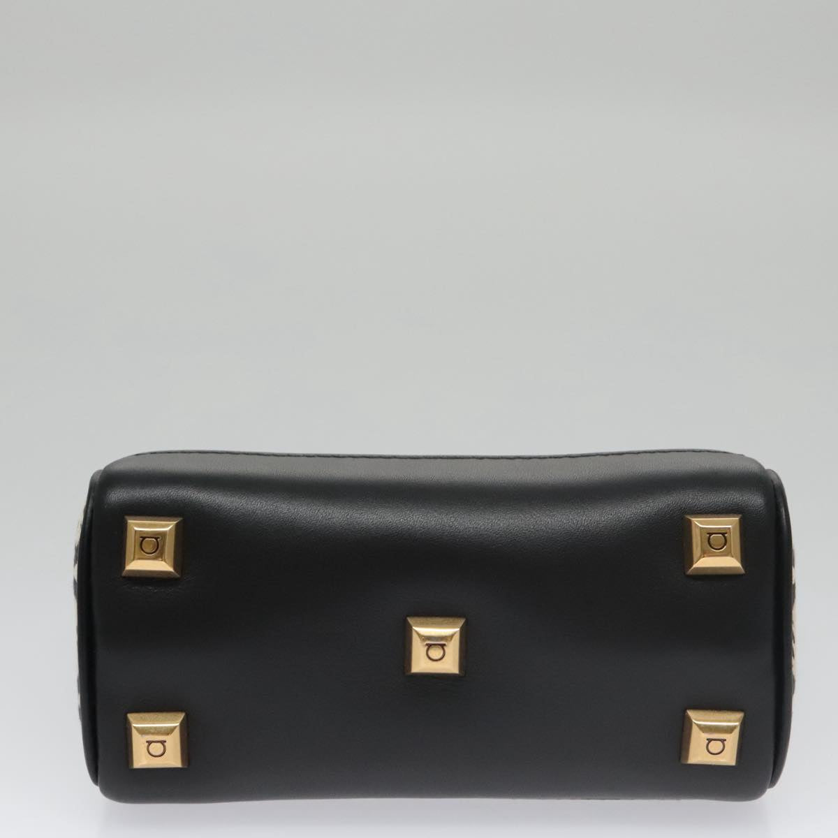Salvatore Ferragamo Gancini Bag Canvas Leather 2way White Black Auth 104438V