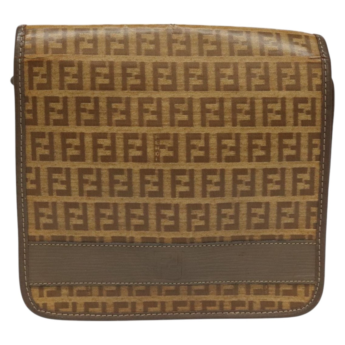 FENDI Zucchino Canvas Shoulder Bag Beige Auth 104456