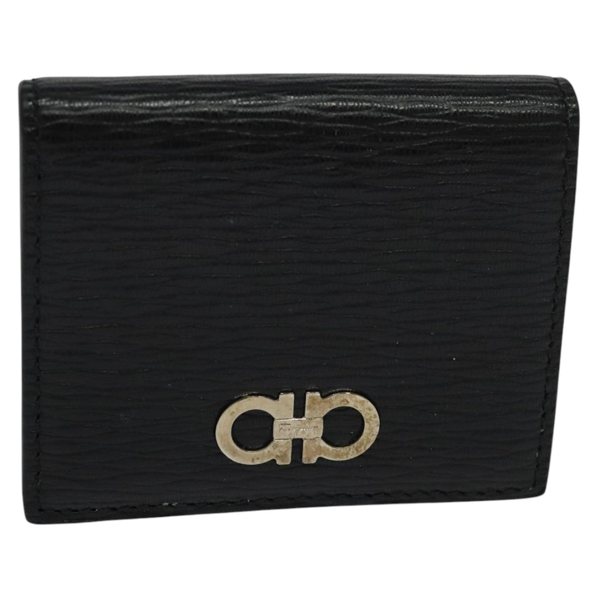 Salvatore Ferragamo Gancini Coin Purse Leather Black Auth 104463V