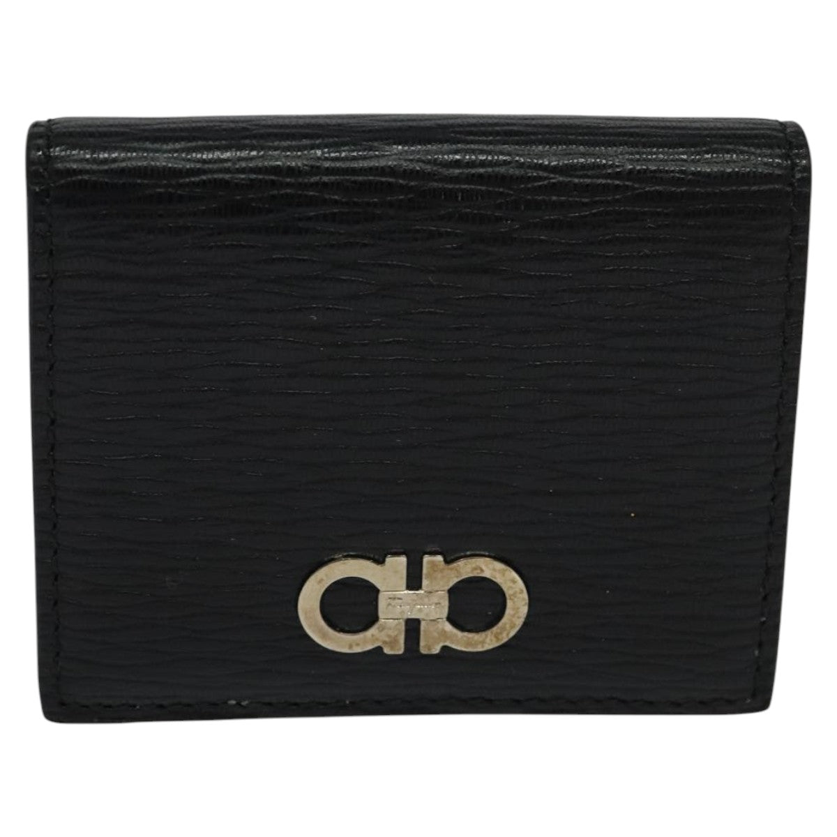 Salvatore Ferragamo Gancini Coin Purse Leather Black Auth 104463V