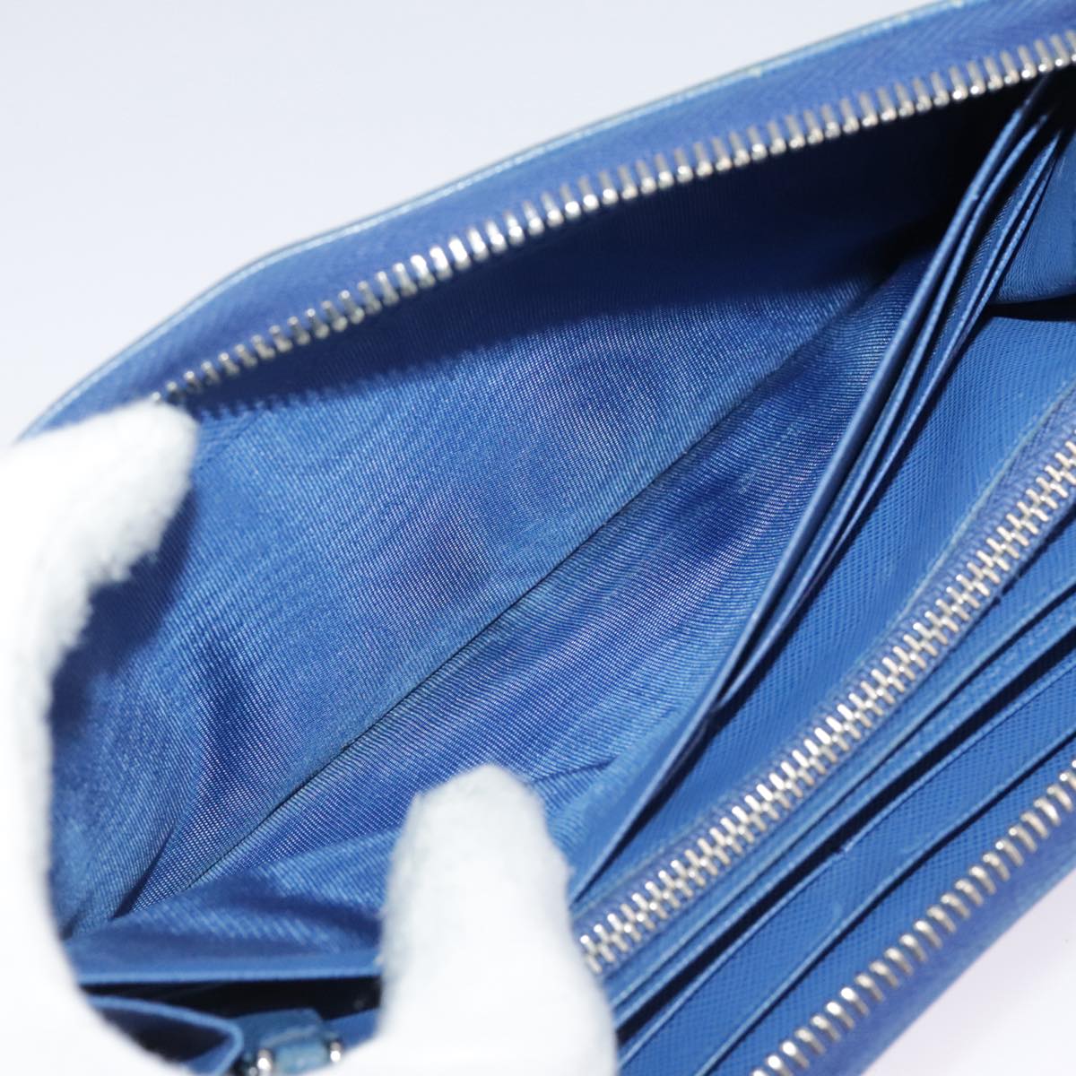 PRADA Long Wallet Leather Blue Auth 104465