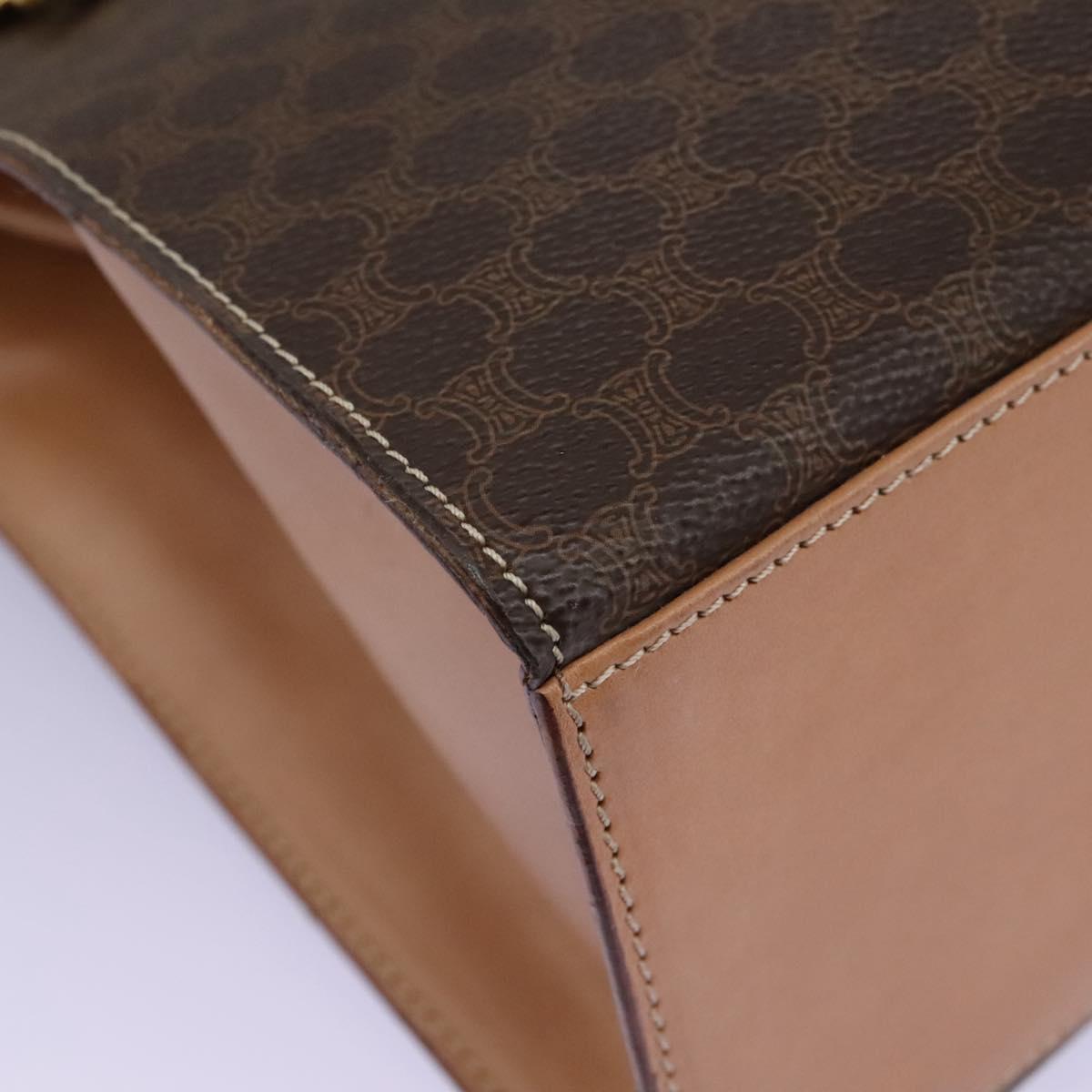 CELINE Macadam Canvas Hand Bag PVC Leather 2way Brown Gold Auth 104480V