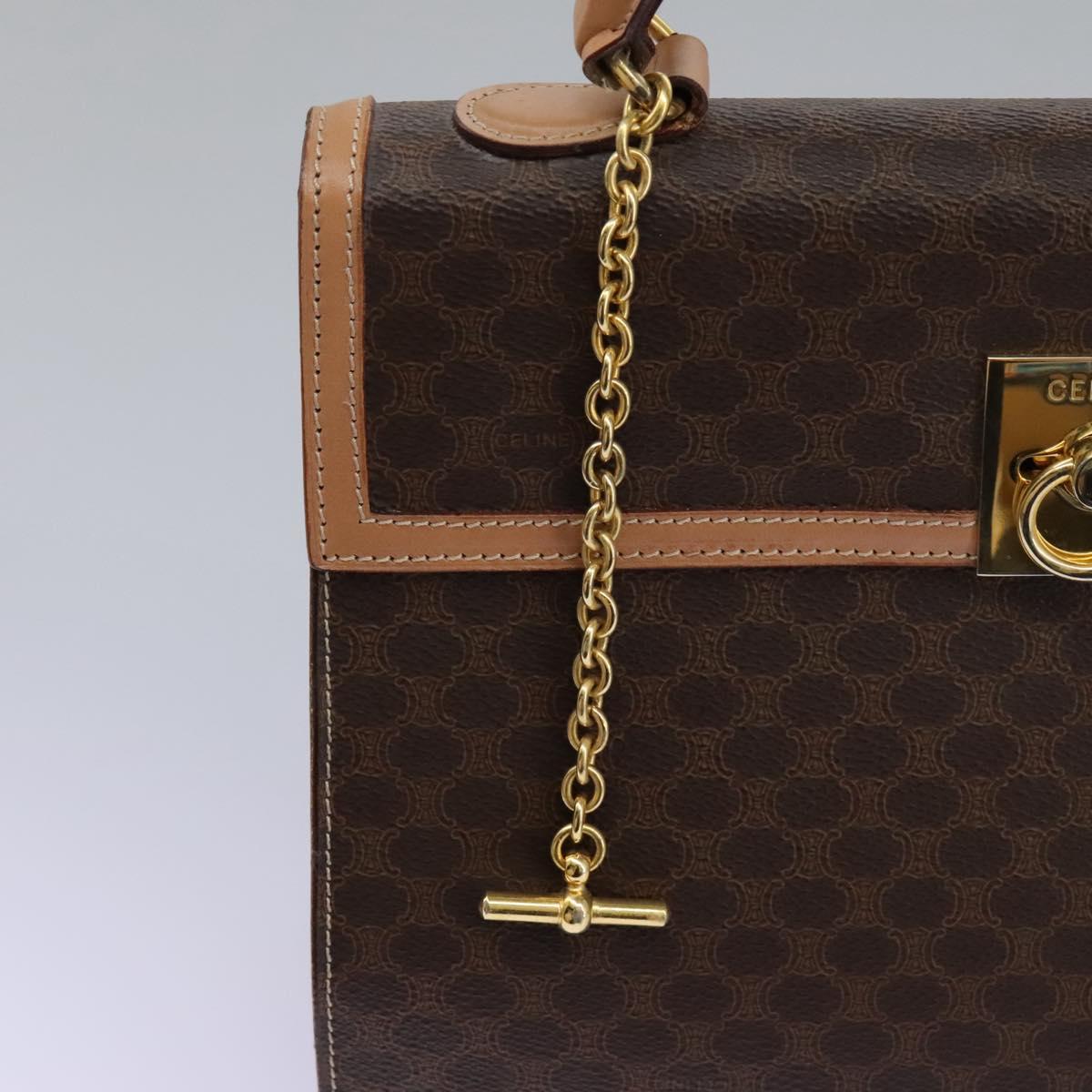 CELINE Macadam Canvas Hand Bag PVC Leather 2way Brown Gold Auth 104480V