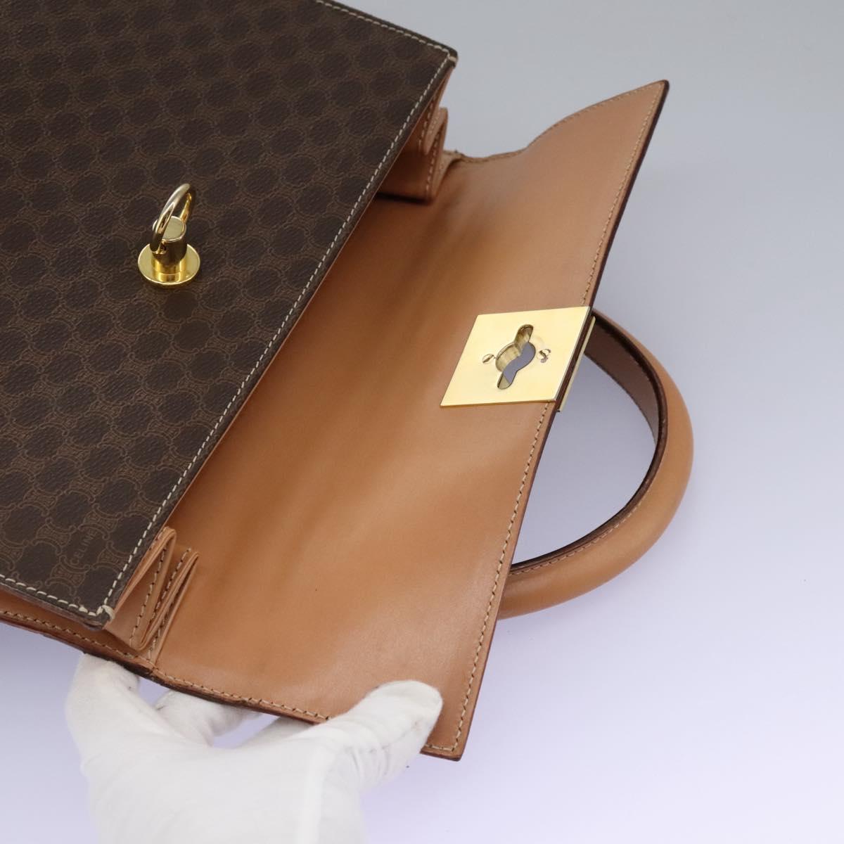 CELINE Macadam Canvas Hand Bag PVC Leather 2way Brown Gold Auth 104480V