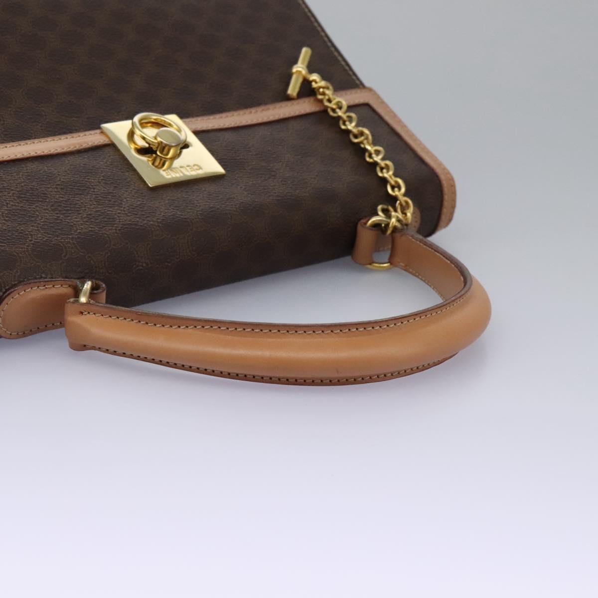 CELINE Macadam Canvas Hand Bag PVC Leather 2way Brown Gold Auth 104480V