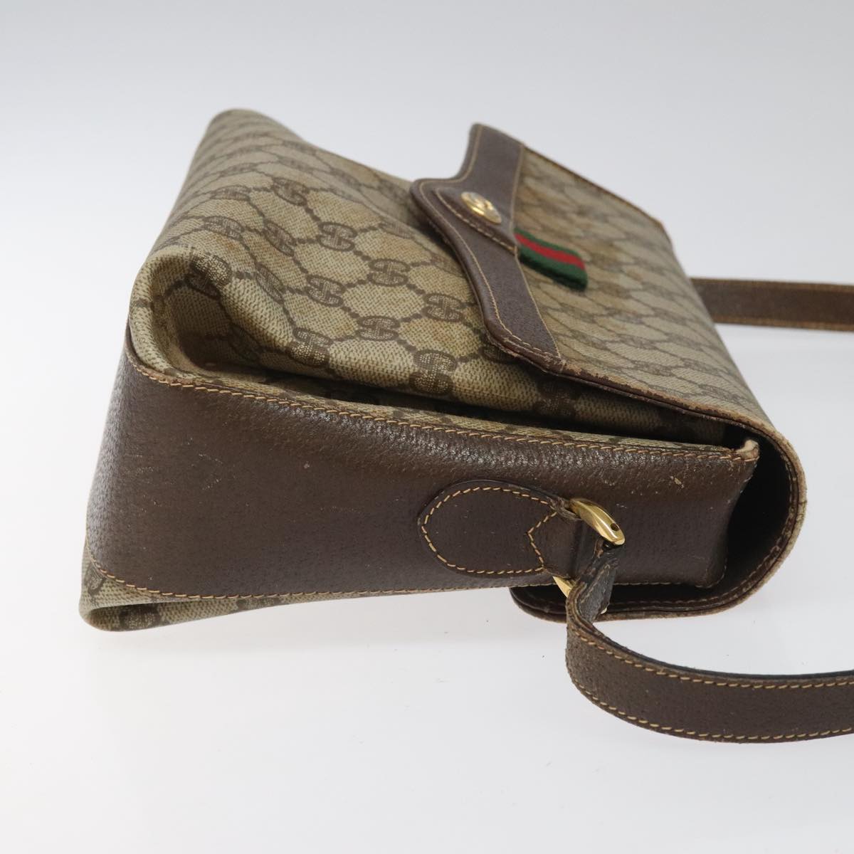 GUCCI GG Supreme Web Sherry Line Shoulder Bag PVC Beige Red Green Auth 104484