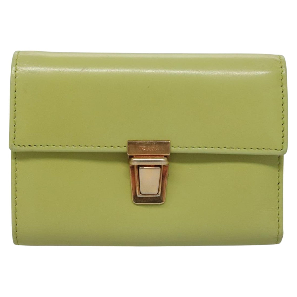PRADA Wallet Leather Green Gold Auth 104498