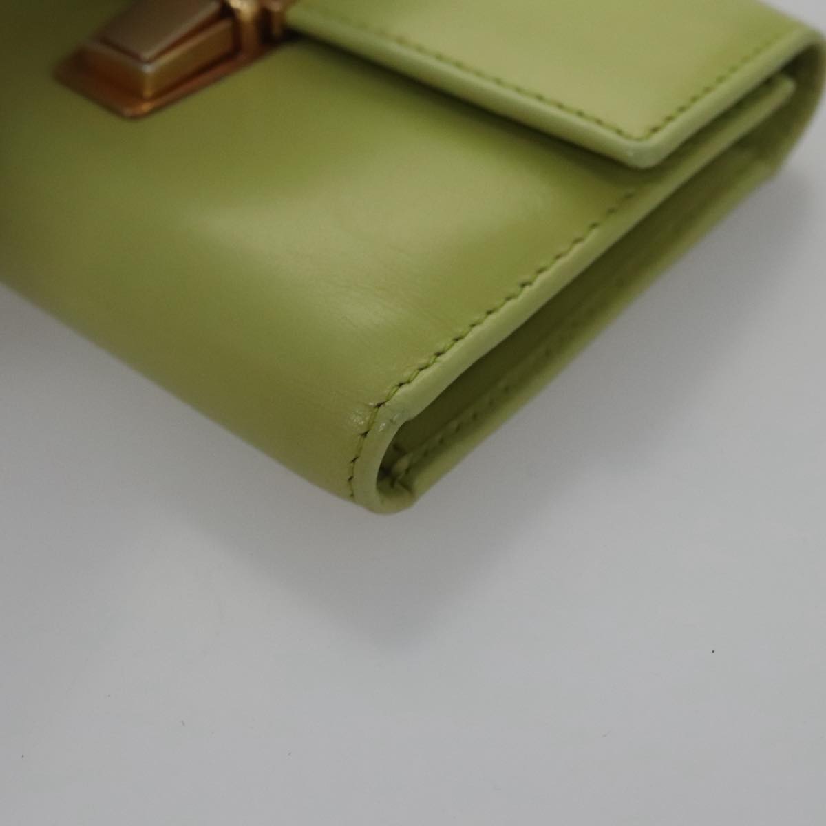 PRADA Wallet Leather Green Gold Auth 104498