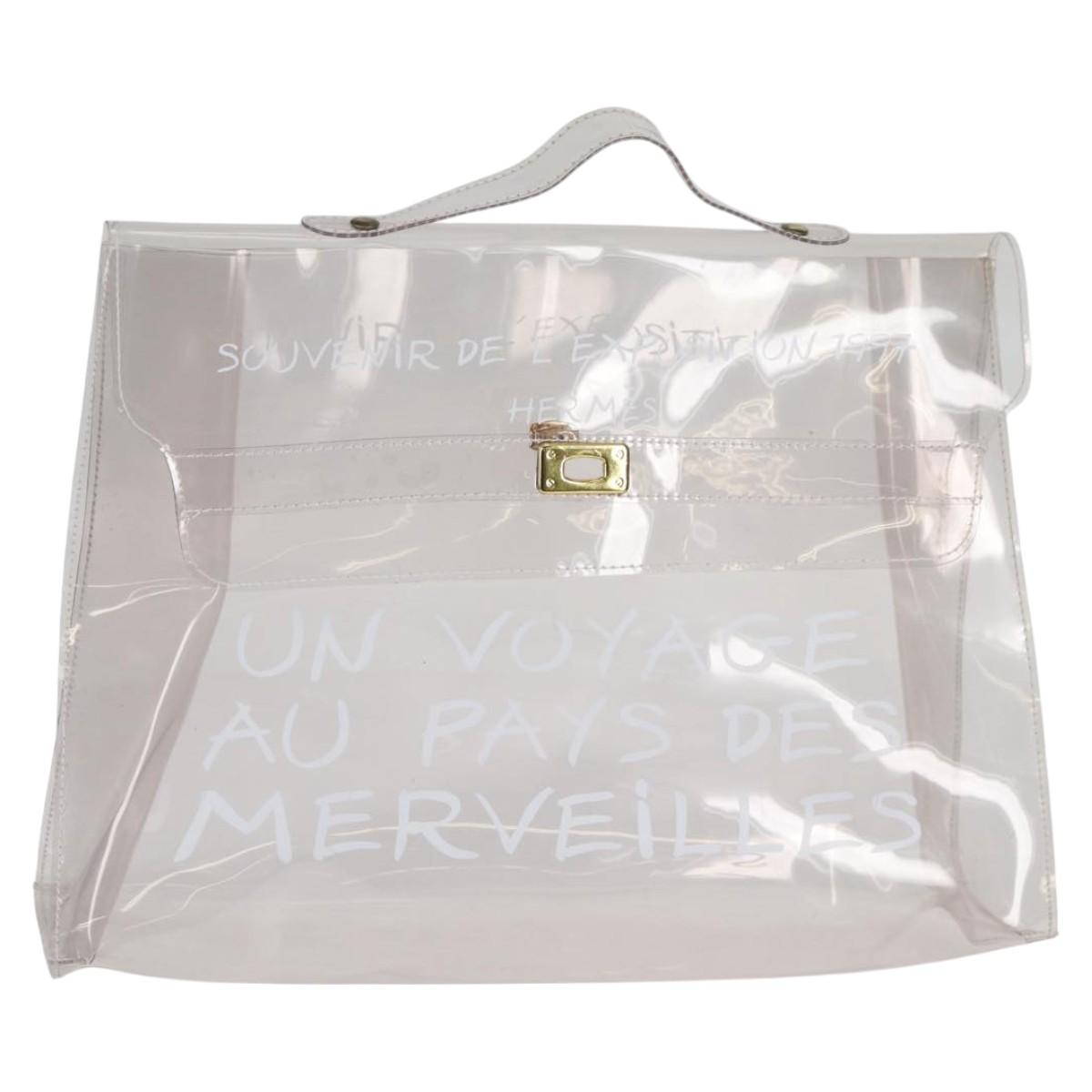 HERMES Vinyl Kelly Hand Bag Vinyl Clear Gold Auth 104506