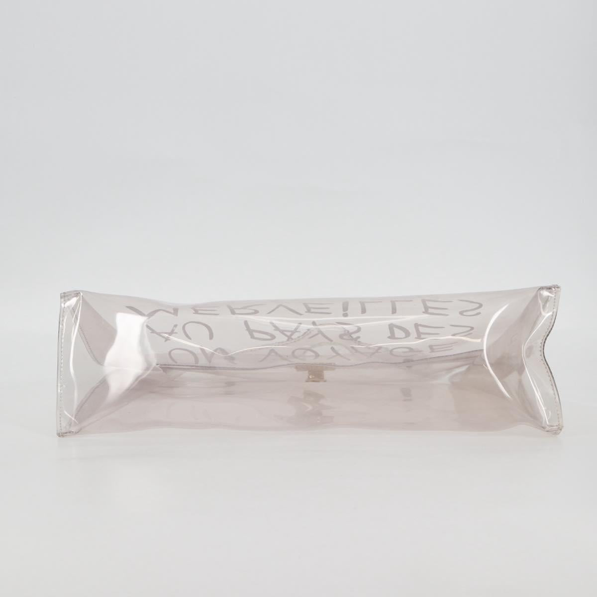 HERMES Vinyl Kelly Hand Bag Vinyl Clear Gold Auth 104506