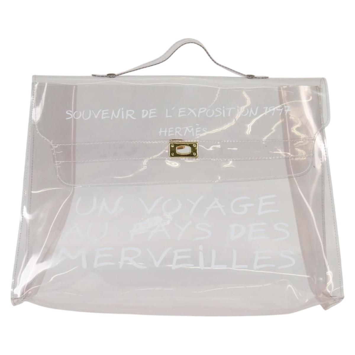 HERMES Vinyl Kelly Hand Bag Vinyl Clear Gold Auth 104506