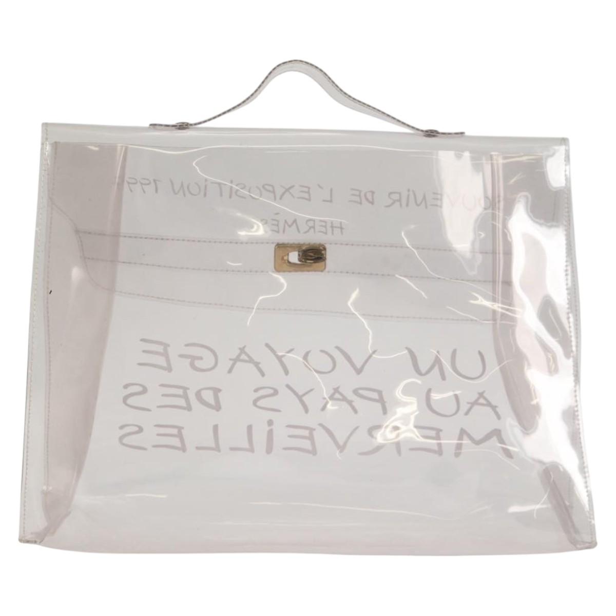 HERMES Vinyl Kelly Hand Bag Vinyl Clear Gold Auth 104506