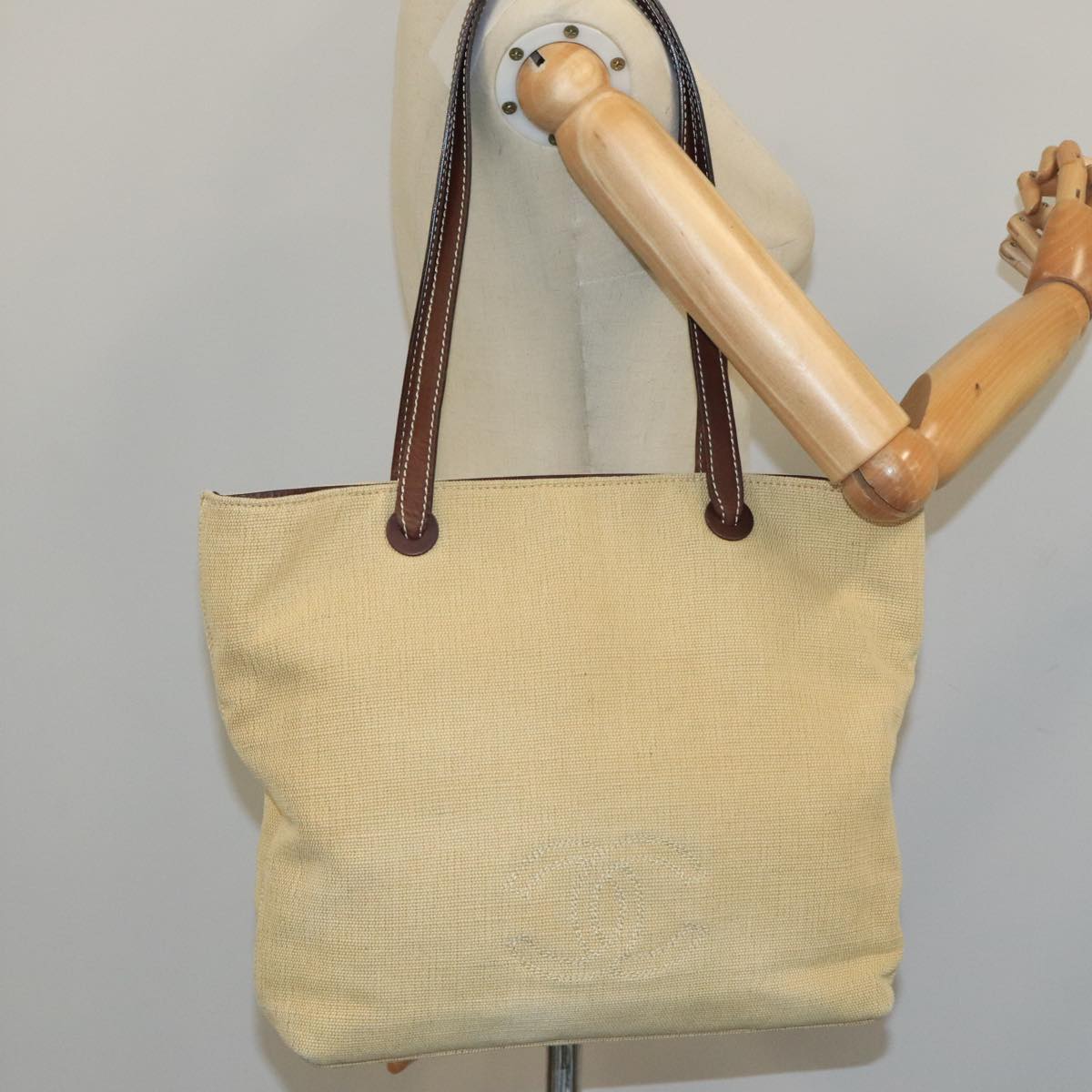 CHANEL COCO Mark Tote Bag Canvas Beige CC Auth 104584