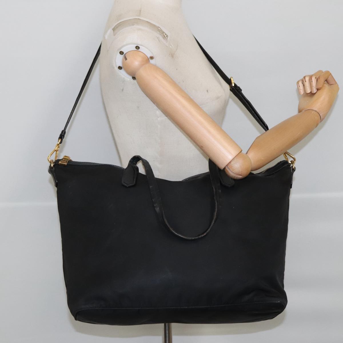 PRADA Tote Bag Nylon 2way Black Silver Auth 104589