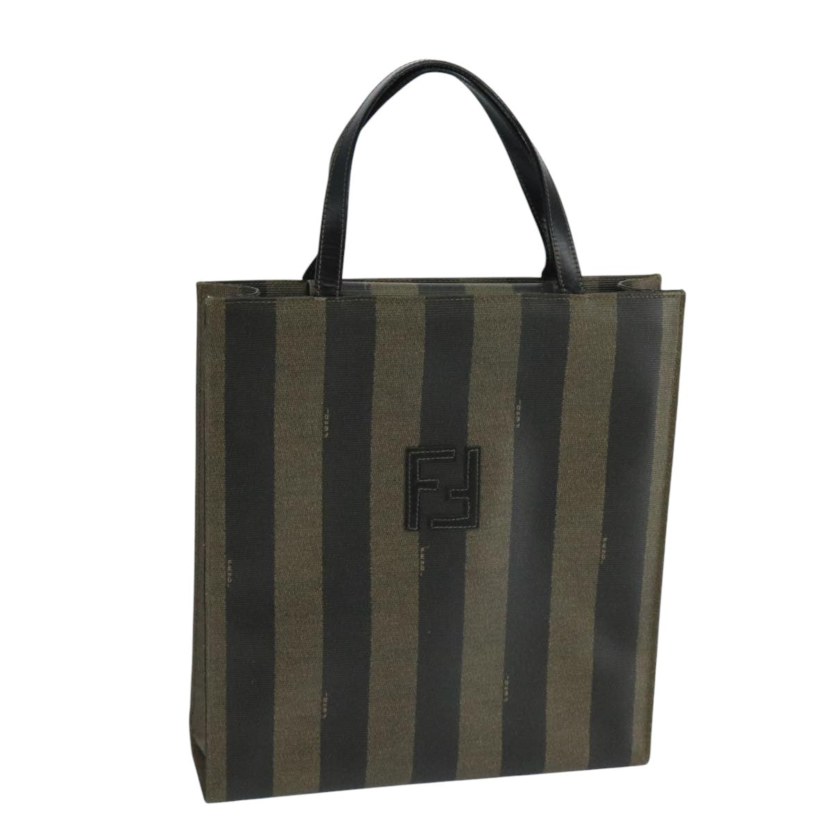 FENDI Pecan Canvas Hand Bag Brown Black Auth 104612