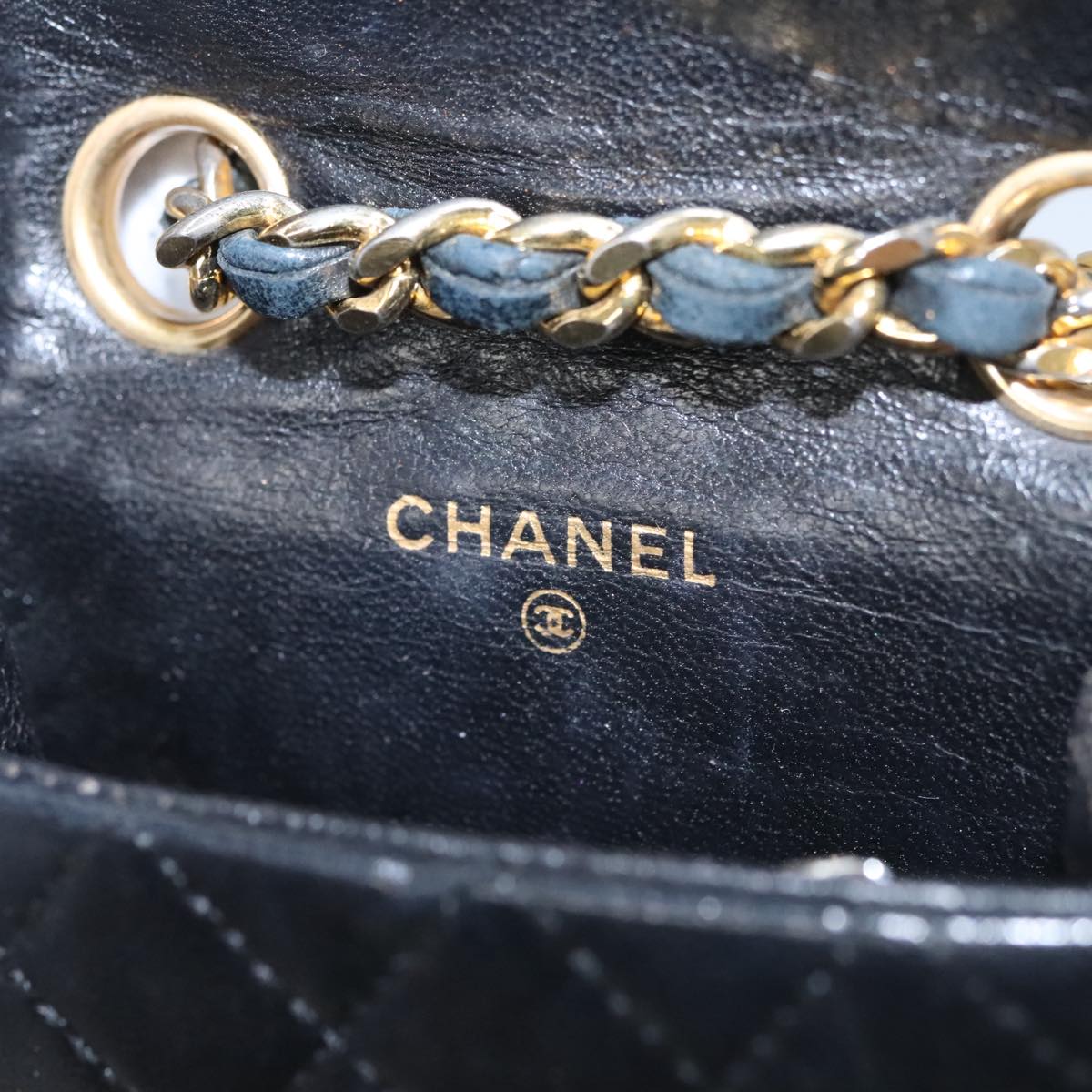 CHANEL Mini Mini Matelasse Chain Waist bag Lamb Skin Black Gold CC Auth 104616