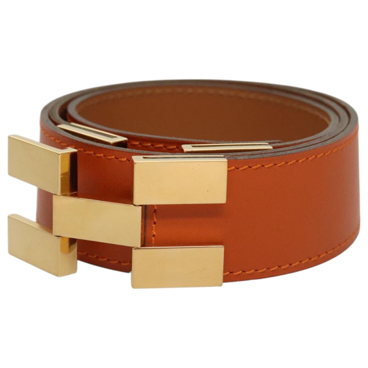 HERMES Belt Leather 31.1"""""""" Orange Auth 104685
