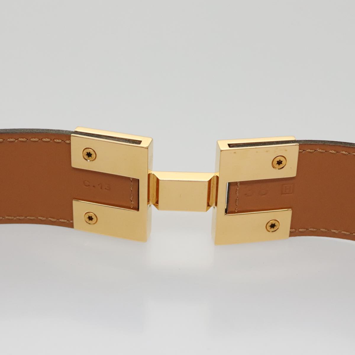 HERMES Belt Leather 31.1"""""""" Orange Auth 104685