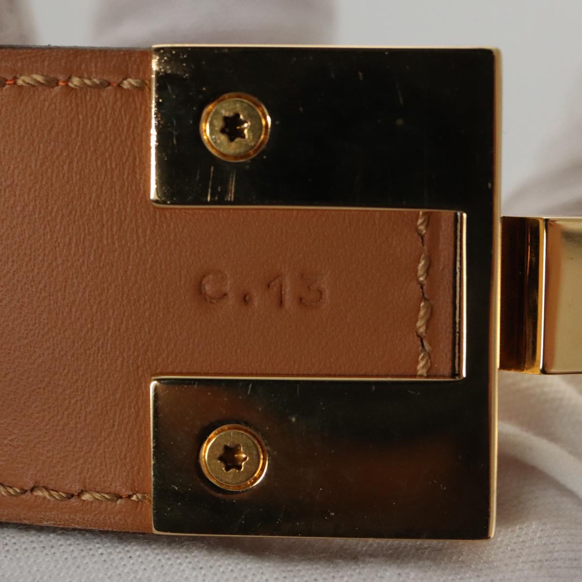 HERMES Belt Leather 31.1"""""""" Orange Auth 104685