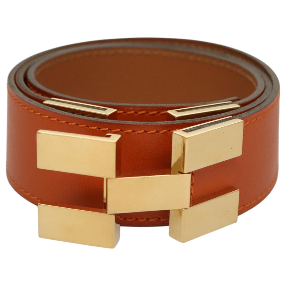 HERMES Belt Leather 31.1"""""""" Orange Auth 104685