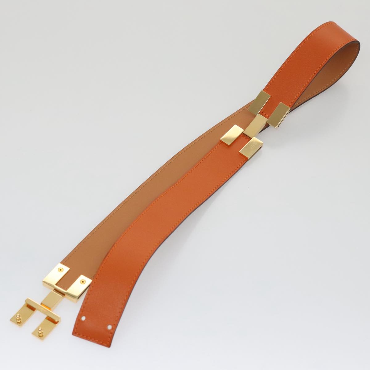 HERMES Belt Leather 31.1"""""""" Orange Auth 104685
