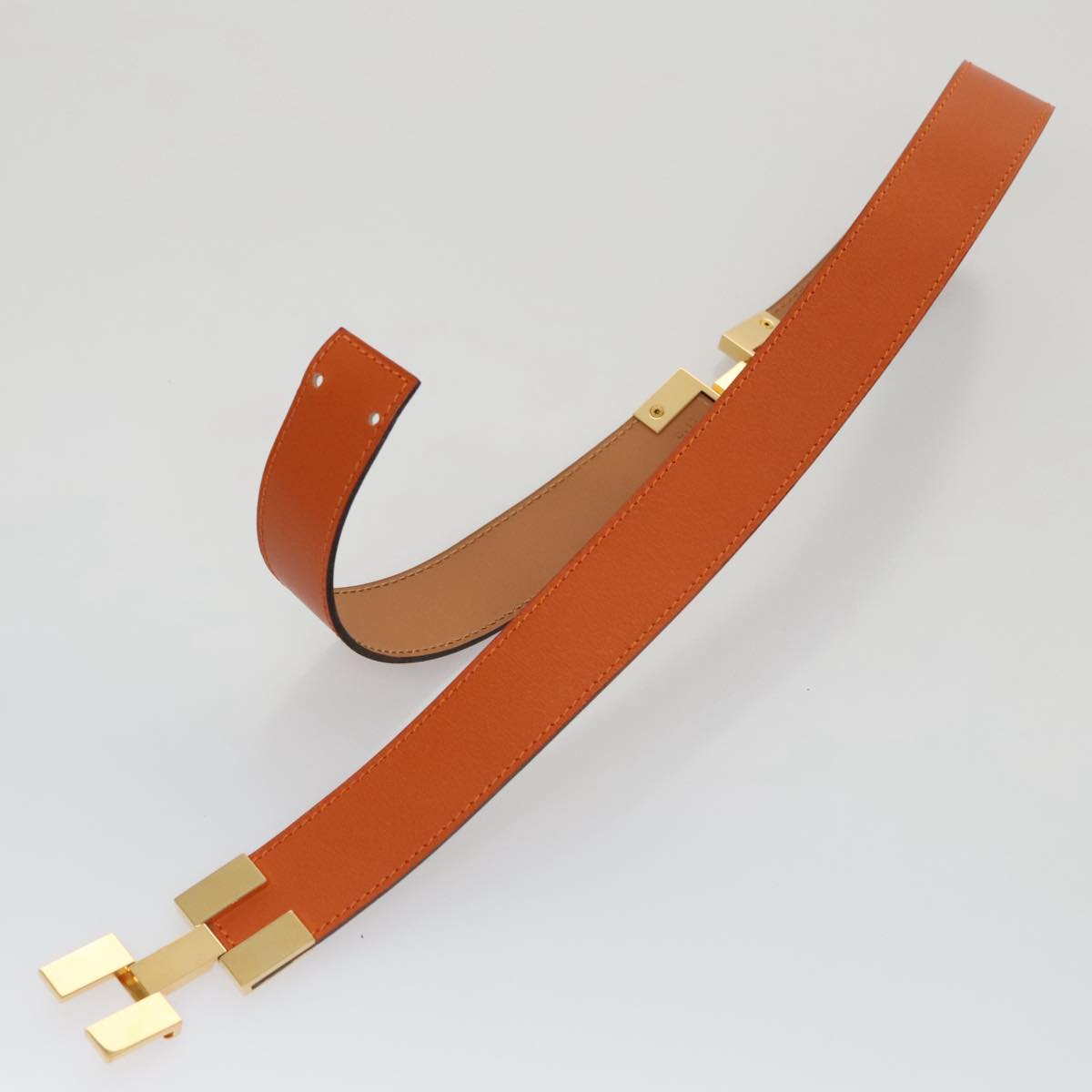HERMES Belt Leather 31.1"""""""" Orange Auth 104685