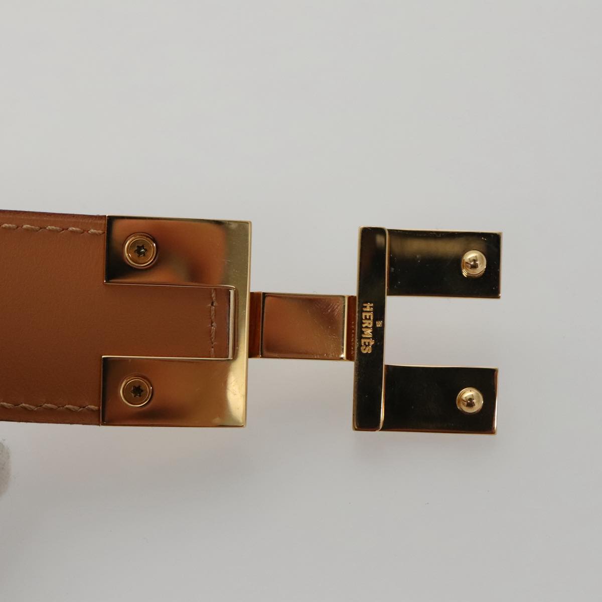 HERMES Belt Leather 31.1"""""""" Orange Auth 104685