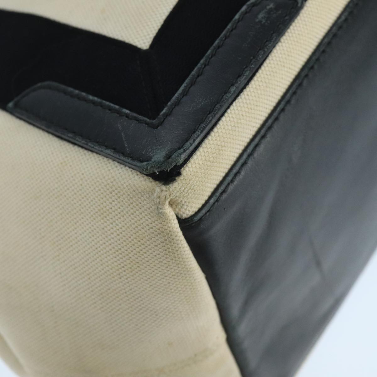 BALENCIAGA Navy Cabas S Tote Bag Canvas Leather Beige Black 339933 Auth 104736