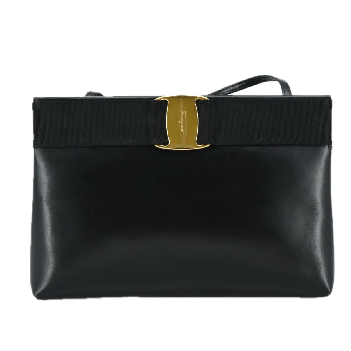 Salvatore Ferragamo Vala Shoulder Bag Leather Black Auth 104804