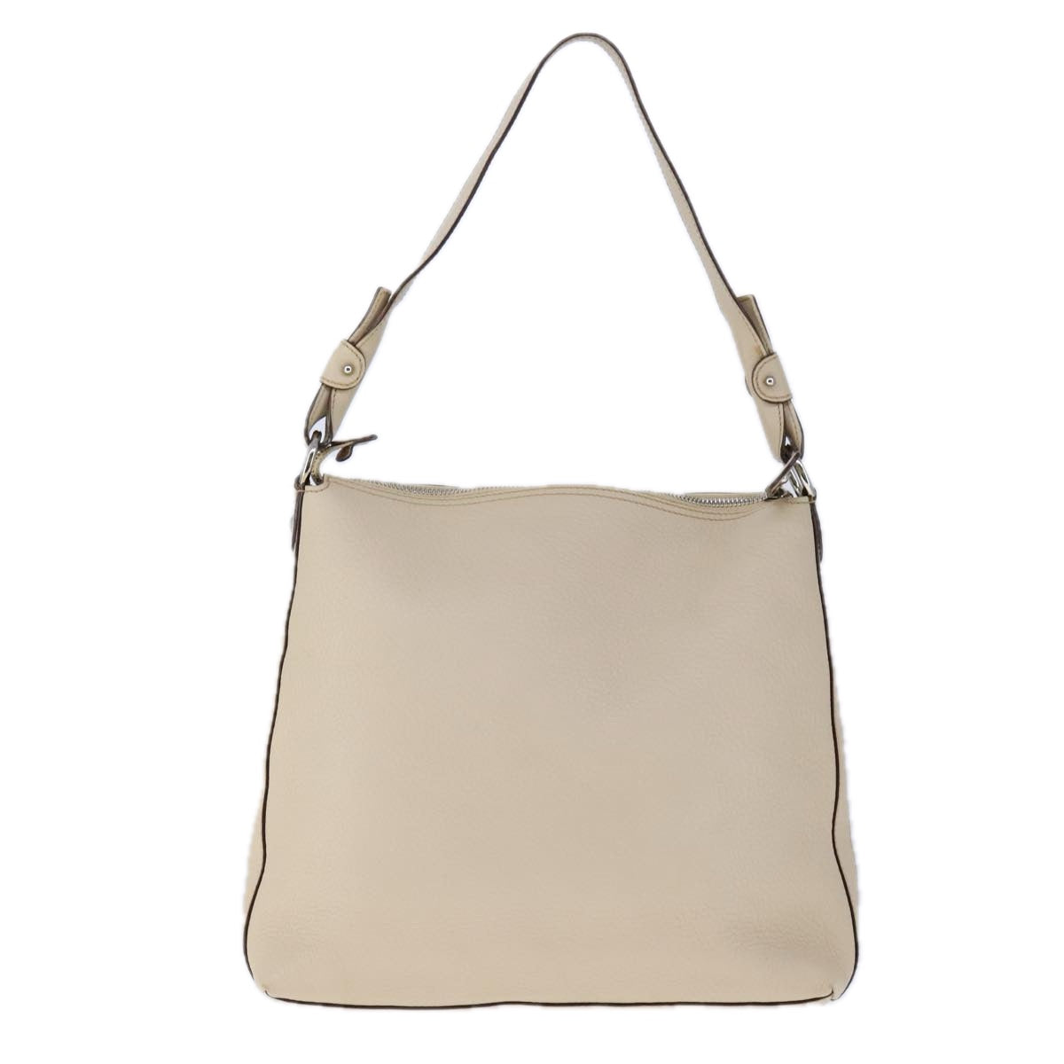 Salvatore Ferragamo Gancini Shoulder Bag Leather Beige Silver Auth 104818
