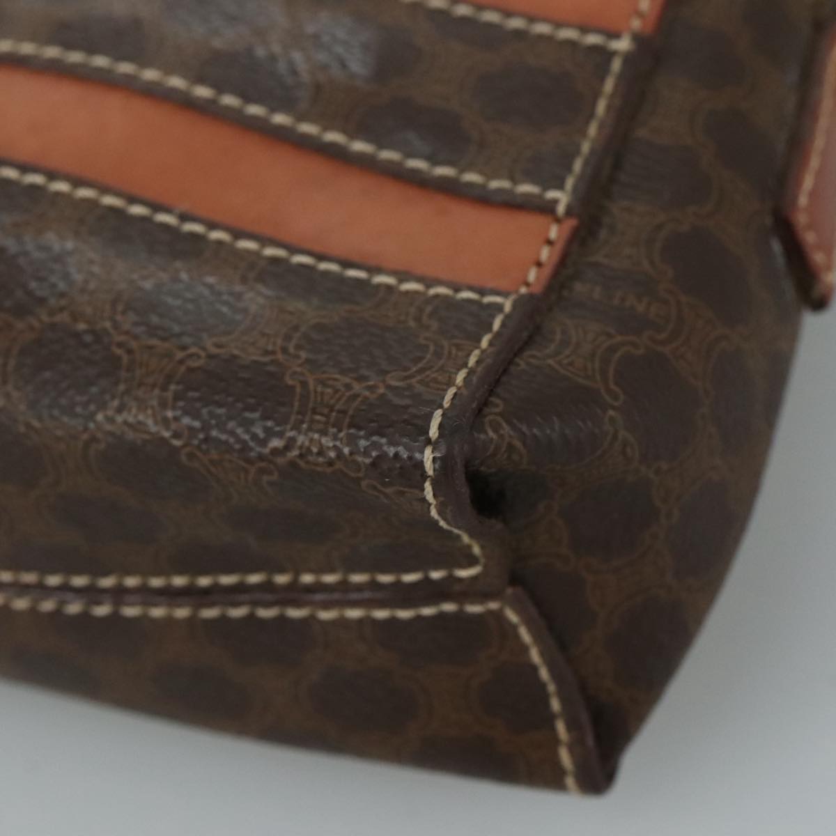 CELINE Macadam Canvas Shoulder Bag PVC Leather Brown Auth 104853