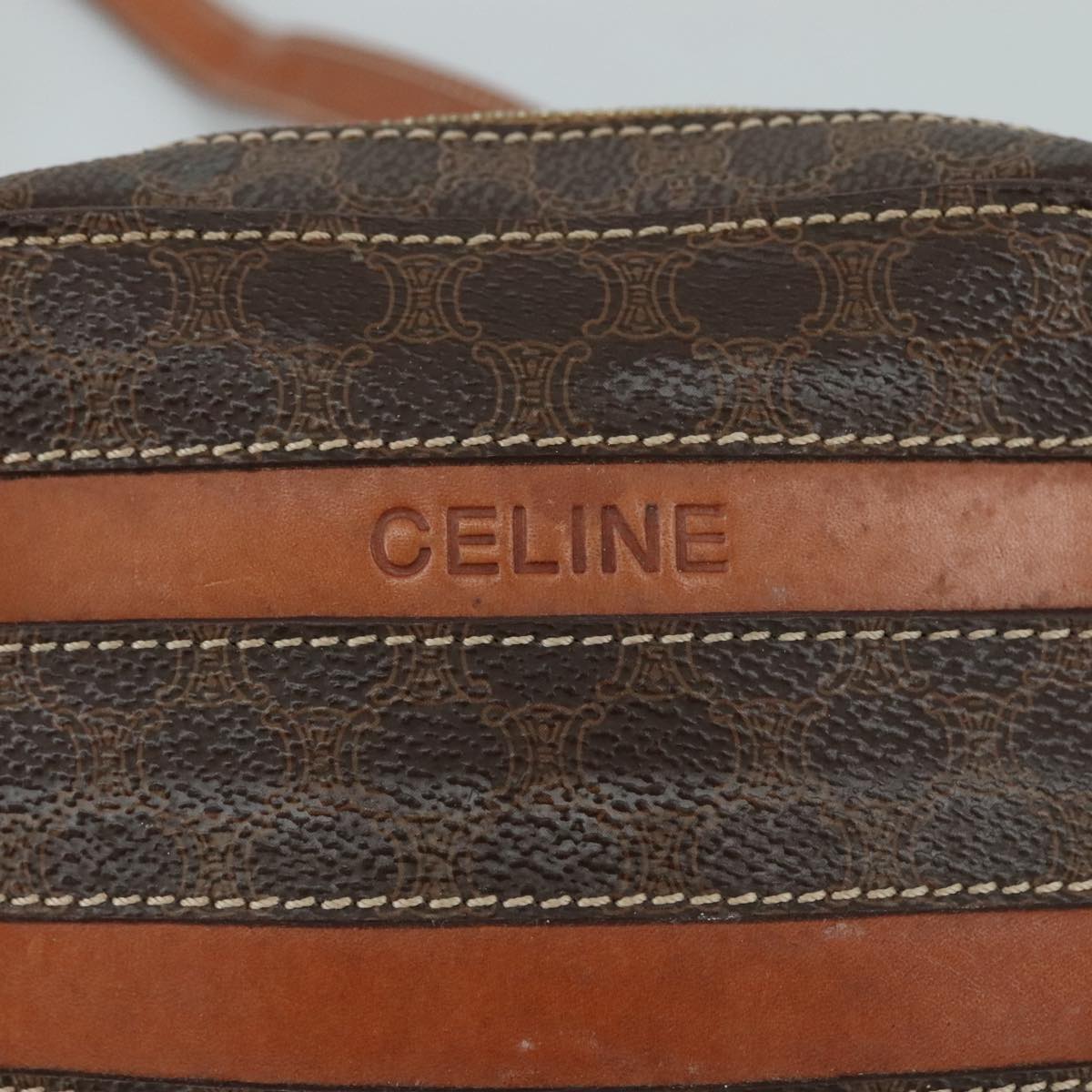 CELINE Macadam Canvas Shoulder Bag PVC Leather Brown Auth 104853