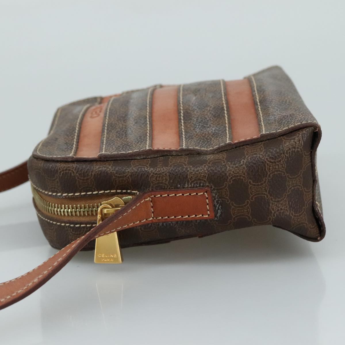 CELINE Macadam Canvas Shoulder Bag PVC Leather Brown Auth 104853